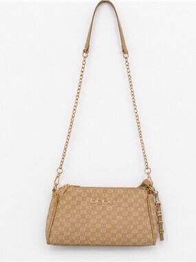 bebe Beige/Tan Monogram Zip purse with Gold Logo